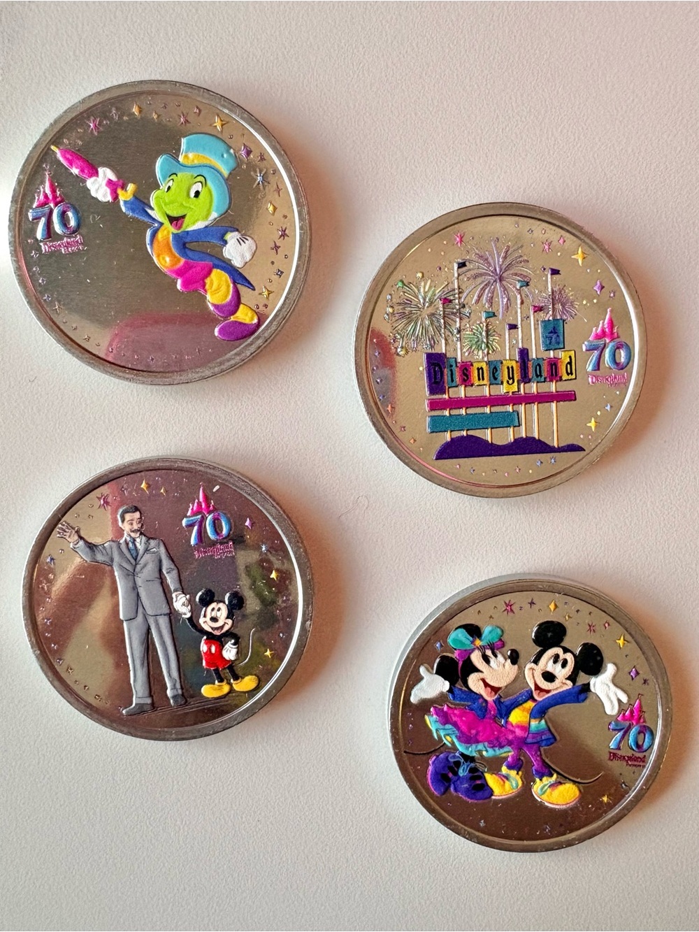 *RETIRED*Disney Parks Disneyland 70th Anniversary Colorized Set of 4 Medallions
